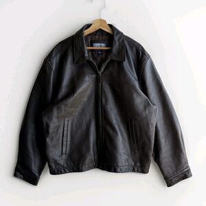 Y2K Authentic Structure Leather Full Zip Moto Jacket Brown Men’s Size XL Outdoor